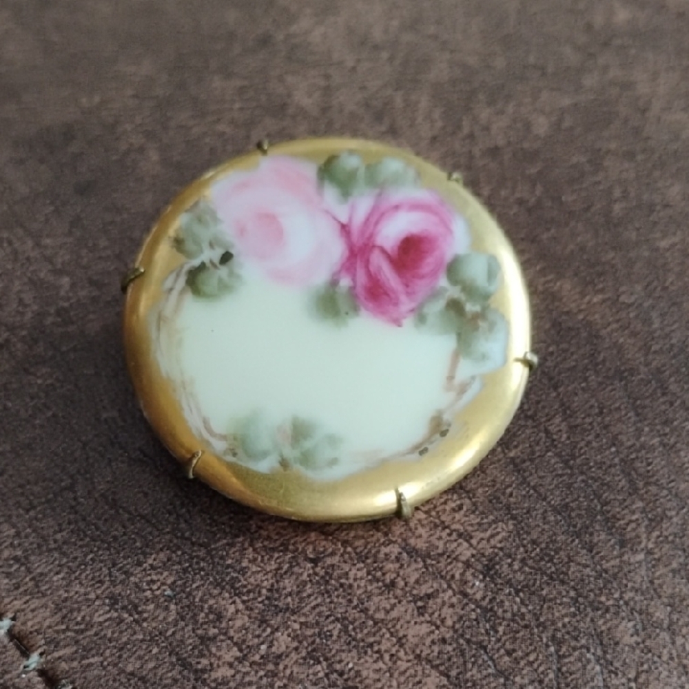 Antique Hand Painted Porcelain China Brooch